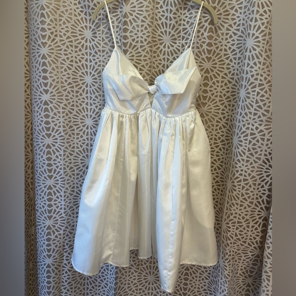 Lulu's White Satin Bow Mini Dress - Picture 5 of 12